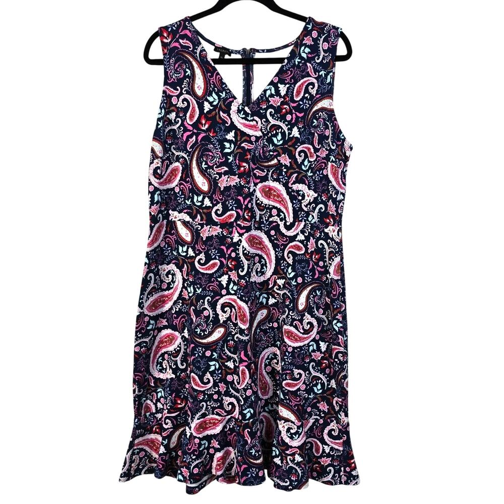 Talbots Flounce Hem Dress Womens XL Watercolor Paisley Fit Flare Summer Coastal